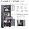 Freestanding Kitchen Buffet with Hutch, Cupboard with Doors, Shelves, Drawer, Microwave Space, Gray