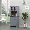 Freestanding Kitchen Buffet with Hutch, Cupboard with Doors, Shelves, Drawer, Microwave Space, Gray
