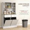 68" Storage Pantry Cupboards, Freestanding Cabinet w/ 2 Tilt Out Cabinets & Build-in Charging Station for Dining Room, White