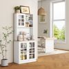 72" Kitchen Pantry Cabinet Storage, Freestanding Storage Cabinet with Hutch, Countertop, Glass Doors and Adjustable Shelves, White