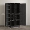 70" Tall Kitchen Pantry Cabinet with Door Shelves and Adjustable Shelves, Black Wood Grain