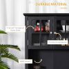 Elegant Kitchen Buffet with Hutch, Pantry Storage Cabinet with Framed Glass Door, Drawer, Microwave Space, Black