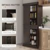 71" Coffee Tall Kitchen Pantry with 4 Doors, 2 Large Cabinets & Drawer for Efficient Storage
