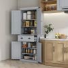 72 Kitchen Pantry Cabinet Storage, Freestanding Cupboard with Drawer 4 Doors Adjustable Shelves, Gray