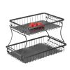 2 Tier Fruit Basket, Countertop Fruits Vegetable Bowl with Banana Hangers, Metal Wire Storage Stand for Kitchen Counter, Detachable Stackable Holder O