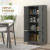 49" Floor Cabinet with Large Space, Farmhouse Pantry Storage w/ Adjustable Shelves, Cupboard for Home, Dining Room, Gray