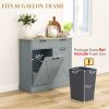 10 Gallon Farmhouse Kitchen Cabinet with Hidden Trash Can and 2 Drawers, Tilt Out Trash Can Cabinet for Kitchen, Gray