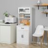 Freestanding Kitchen Pantry, 4-Door Buffet Cabinet with Hutch, Coffee Bar with Adjustable Shelves, 63.5 Inches, White