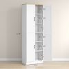 Freestanding Kitchen Pantry, 4-Door Kitchen Pantry Cabinet with Adjustable Shelves and Doors, Distressed White