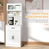 Freestanding Kitchen Pantry, 4-Door Buffet Cabinet with Hutch, Coffee Bar with Adjustable Shelves, 63.5 Inches, White