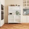 Kitchen Pantry Cabinet, Tall Storage Cabinet with Glass Doors & Adjustable Shelves, Cabinet Cupboard for Kitchen, Living Room, Dinning Room, White