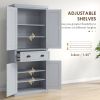 72 Kitchen Pantry Cabinet Storage, Freestanding Cupboard with Drawer 4 Doors Adjustable Shelves, Gray
