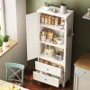 72 Inch White Pantry Cabinet with 2 Drawers, Freestanding Kitchen Storage Cabinet with Adjustable Shelves, Heavy-Duty Organizer for Spices, Dishware,