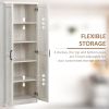 63" Kitchen Storage Cabinet, 5-tier Pantry Cabinet with Doors and Adjustable Shelves for Dining Room, Distressed White