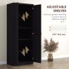 63" 2-Door Kitchen Pantry, Freestanding Cabinet with 2 Adjustable Shelves for Dining Room, Cinnamon Black Wood Grain