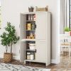 64" 4-Door Kitchen Pantry, Freestanding Storage Cabinet with 3 Adjustable Shelves for Kitchen, Antique White