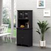 Elegant Kitchen Buffet with Hutch, Pantry Storage Cabinet with Framed Glass Door, Drawer, Microwave Space, Black