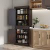 71" Coffee Tall Kitchen Pantry with 4 Doors, 2 Large Cabinets & Drawer for Efficient Storage
