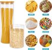 Glass Food Storage Jars, 7 Pack Kitchen Containers with Airtight Bamboo Wooden Lids for Pasta, Cookies, Nuts, Coffee Beans, Cereal, Canisters Set for