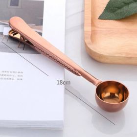 kitchTwo-in-one Stainless Steel Coffee Spoon Sealing Clip Kitchen Gold Accessories Recipient Cafe Expresso Cucharilla Decoration (Color: Rose Gold)
