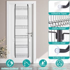 6 Tier Over Door Pantry Organizer Hanging Hooks Door Storage Rack Carbon Steel Basket 62.99in Over Door Shelf for Kitchen Bathroom (Color: White)